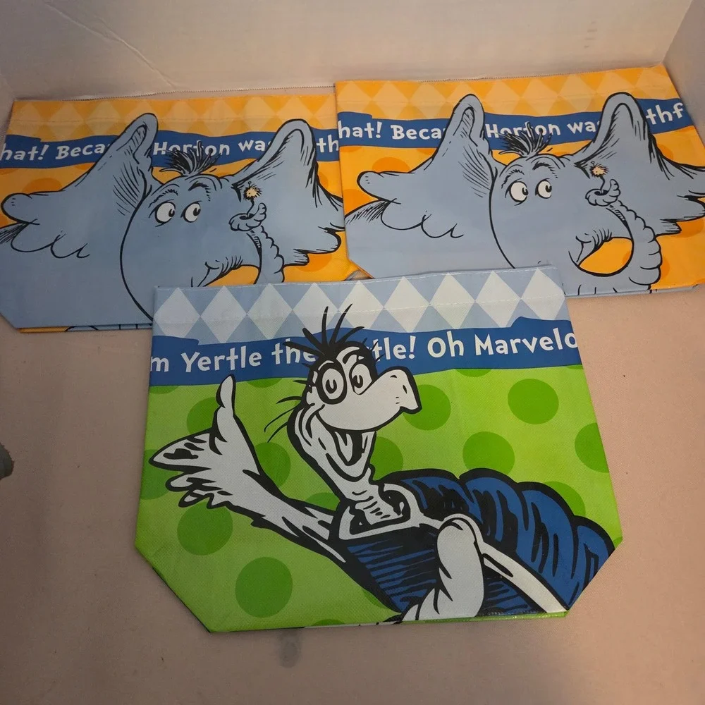 Dr Seuss Horton Yertle the Turtle Shopper Tote Bag Lot 3 Vandor 234-14-0267 NEW
